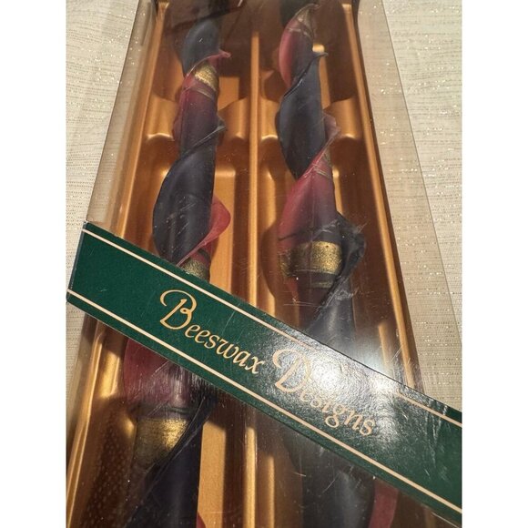 Vintage beeswax taper candles - red/gold/plaid NEW IN BOX - Picture 2 of 4